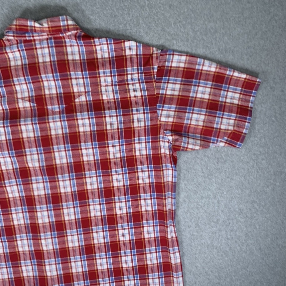 Wrangler Western Shirt Men's L Red Plaid Pearl Snap Short Sleeve Button Up - Picture 8 of 16